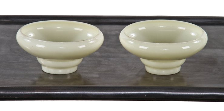 matching set of c. 1930's depression era american streamlined style custard glass shade replacement ceiling fixture drop shades