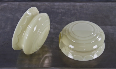 matching set of late 1930's american art deco style ornamental "custard" glass ceiling fixture bowl-shaped slip shades