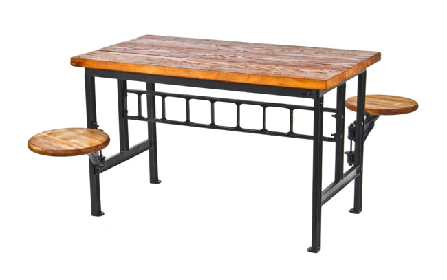 highly desirable c. 1915-20 vintage american industrial factory lunch hall stationary table with swing-out bracket seats