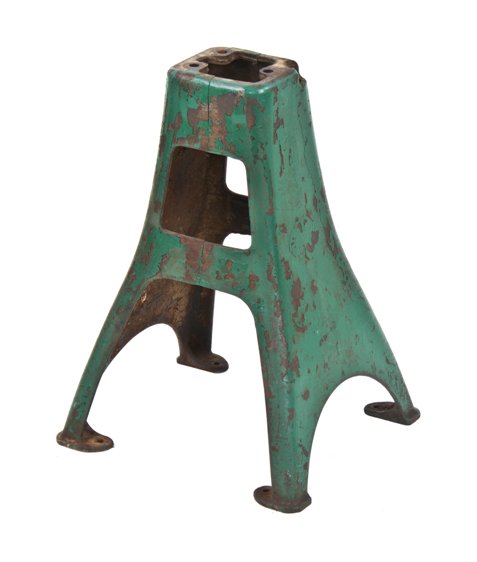 uniquely shaped early american industrial four-legged green enameled heavy cast iron scrap cutter machine base