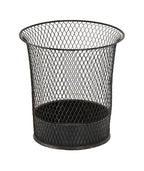 original early 20th century black enameled factory office "nemco" expandable metal mesh trash can with flared top