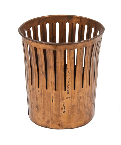 hard to find and highly desirable vintage american industrial "dan-dee" copper-plated cold rolled steel office waste can