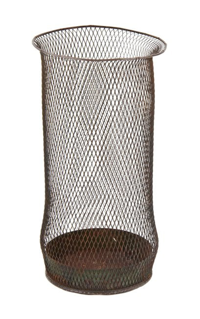 hard to find oversized c. 1919-30 vintage american factory office freestanding diamond metal mesh trash can