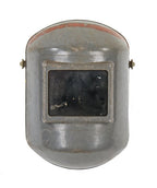 vintage american industrial molded gray fiberglass factory welder mask or helmet with oversized tinted eye shield