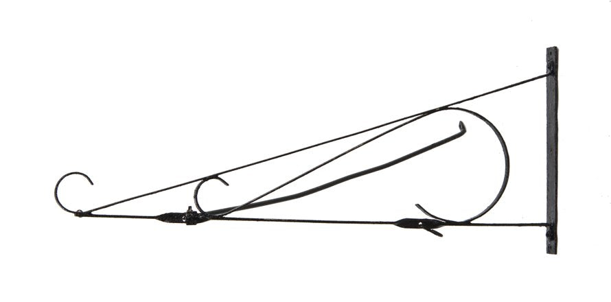 original c. early 20th century black enameled ornamental riveted joint iron outdoor storefront advertising display sign bracket