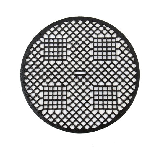 original late 19th century vintage american "indian lattice" pattern circular gravity furnace commercial building floor grate