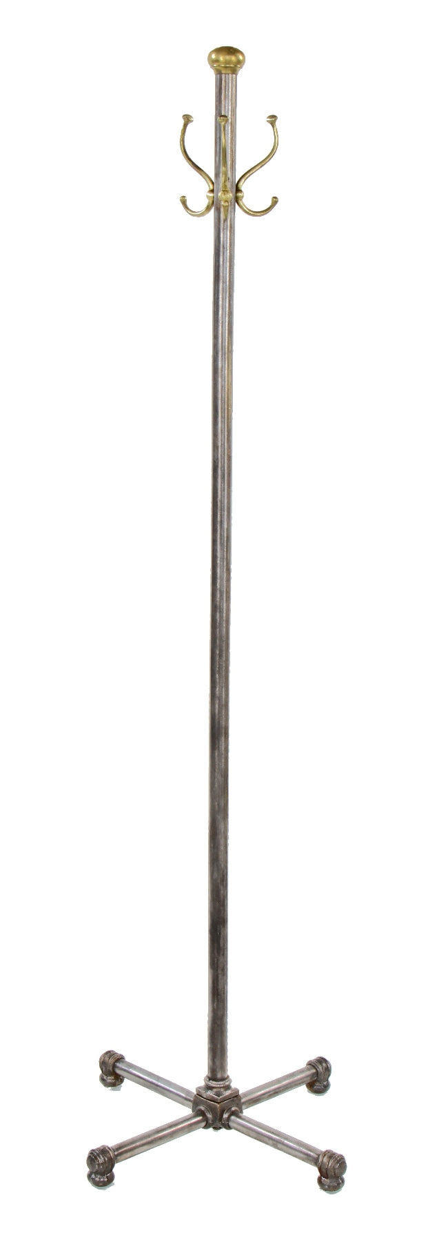 early 20th century vintage industrial cold-rolled tubular steel upright office coat stand with oversized double hooks
