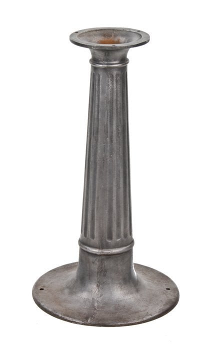 early 20th century tapered and fluted ornamental cast iron pub table pedestal base with brushed metal finish