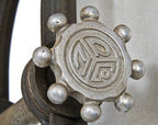 one of two nearly identical oversized vintage american industrial "modeling-lites" fabricated by the photogenic machine company