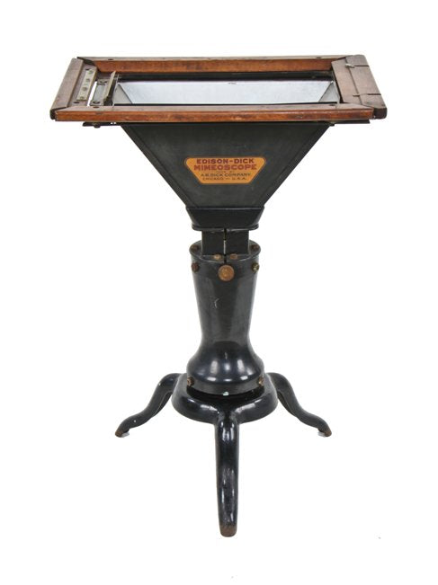 early 1920's vintage american industrial "edison-dick" illuminated mimeoscope with three-legged cast iron base