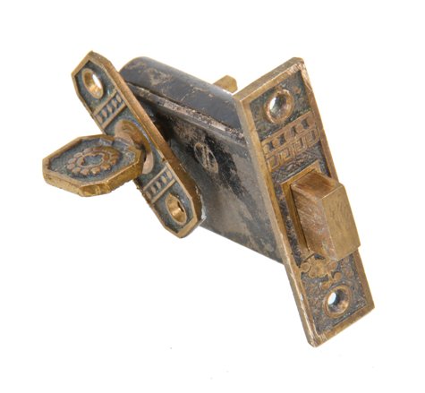 19th century american eastlake style "brocade" pattern interior residential passage door privacy lock with thumbtwist