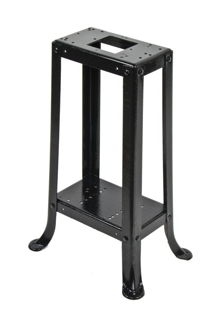 durable c. 1950's heavy gauge pressed and formed black enameled steel table and/or machine base with flared feet