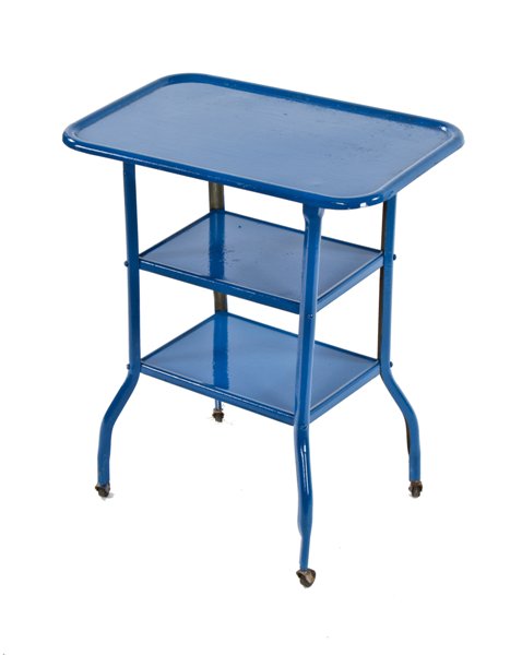 mobile three-tier vintage american medical folded furniture steel hospital supply cart with uniform blue enameled finish