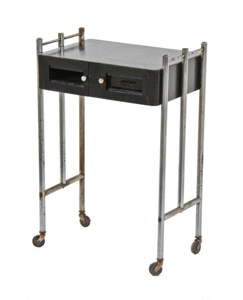 original american machine age mobile "sterilizer" supply station with tubular chrome steel legs and swivel casters