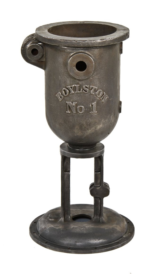 repurposed vintage american industrial "boylston no. 1" freestanding cast iron planter with steam valve bonnet base