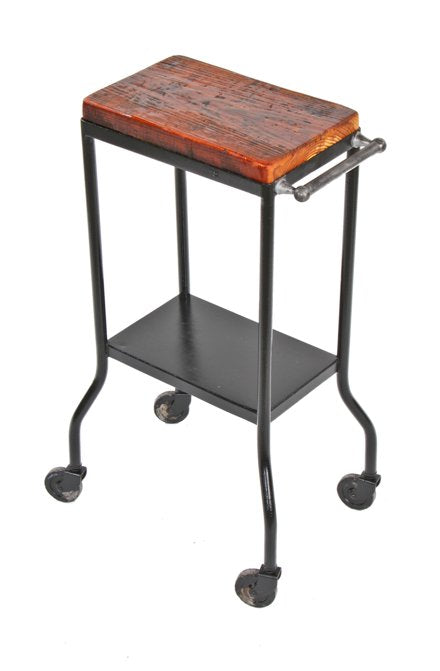 c. 1919-25 vintage american industrial office building mobile tubular steel adding machine stand with undershelf