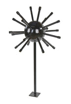 unusual vintage american atomic age exterior illuminated black enameled "sputnik" ball motel sign with welded joint stand