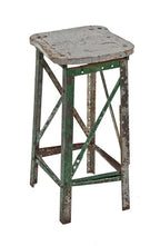 worn and weathered c. 1930's vintage american industrial adjustable height factory stool with modified saddle seat