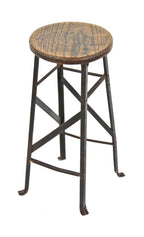 early american industrial freestanding "otsteel" stationary factory stool with original solid oak wood circular seat