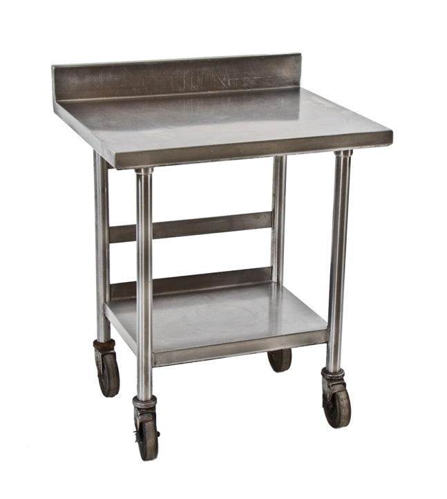 vintage american industrial two tier stainless steel commercial kitchen prep table with undershelf and backsplash