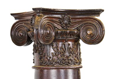 pair of late 19th century antique american victorian era fluted oak wood residential columns with gesso ornament capitals