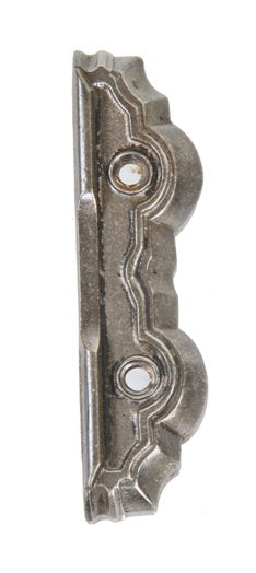 original c. 1870's american antique surface mount uniquely-shaped cast iron residential door rim lock keeper