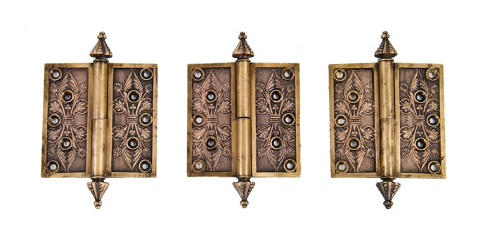 group of three matching american 19th century ornamental cast bronze interior residential passage door hinges