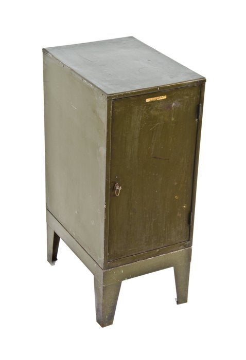 all original c. 1920's vintage industrial freestanding "addressograph" rubber stamp storage cabinet with leatherette top