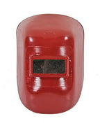 american made vintage industrial red painted molded fiberglass factory worker welding helmet with eye shield