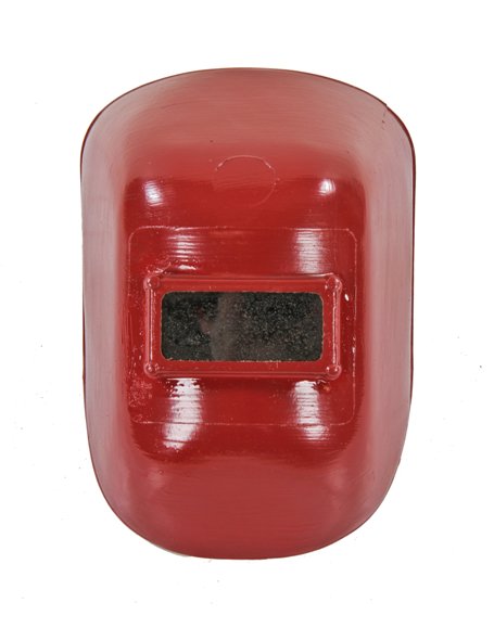 american made vintage industrial red painted molded fiberglass factory worker welding helmet with eye shield