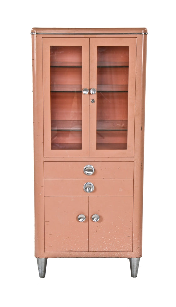 all original late 1940's vintage american medical doctor examination room enameled steel instrument supply cabinet