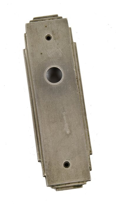 original c. 1930's american art deco "skyscraper style" nickel-plated cast bronze elevator cab call button backplate