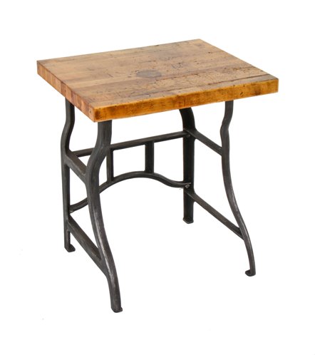 early 20th century american made repurposed cast iron graphotype machine table base with rock hard maple wood tabletop