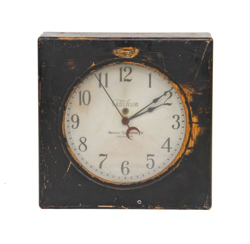 original c. 1920's vintage american industrial painted oak wood cased telechron factory analog wall clock with crescent moon second hand