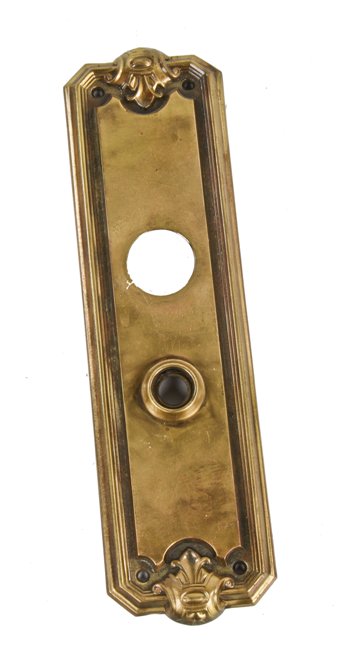 original c. 1900's antique american ornamental stamped wrought brass exterior entrance door backplate