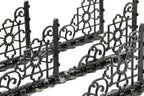 set of three matching late 19th century american industrial black enameled or "japanned" ornamental cast iron "shiftable" shelving brackets