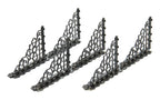 set of three matching late 19th century american industrial black enameled or "japanned" ornamental cast iron "shiftable" shelving brackets