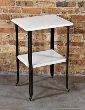 early 20th century vintage american medical two tier hospital operating room side table with porcelain enameled iron tabletop and undershelf