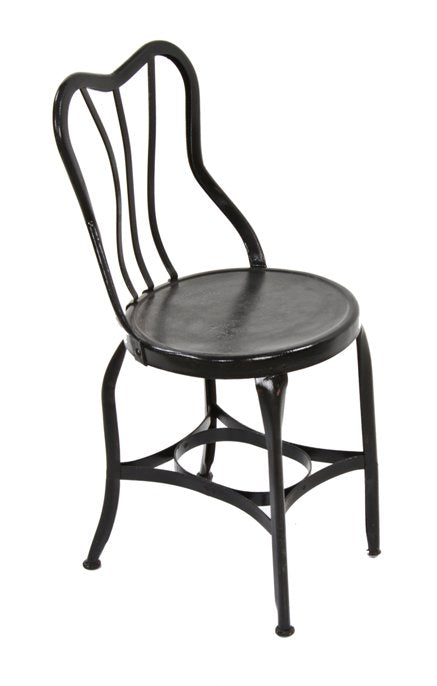 early 20th century antique american made "uhl art steel" pressed and folded black enameled steel parlor chair