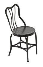early 20th century antique american made "uhl art steel" pressed and folded black enameled steel parlor chair