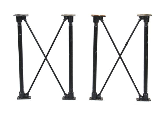 matching set of c. 1920's elgin watch factory assembly room workbench tubular steel bases with diagonal supports or cross-bracing