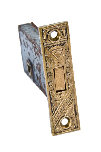 19th century antique american eastlake style "oriental" pattern residential passage door mortise lock with single latch bolt