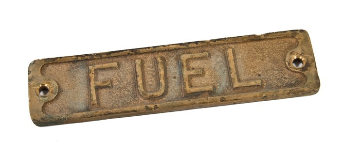 early 20th century american industrial embossed letter "fuel" railroad steam locomotive "fuel" single-sided gauge plaque