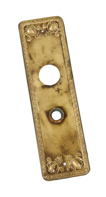 original c. 1910-20 stamped ornamental brass metal residential entrance door escutcheon with egg & dart border