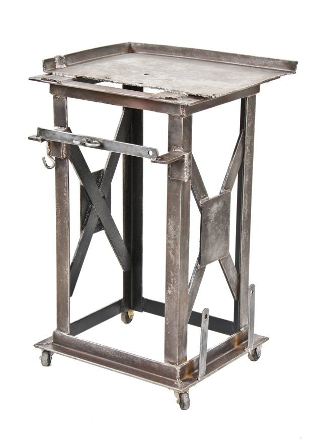 heavily customized c. 1930's antique american industrial welded heavy gauge steel multi-purpose machine shop utility cart with casters