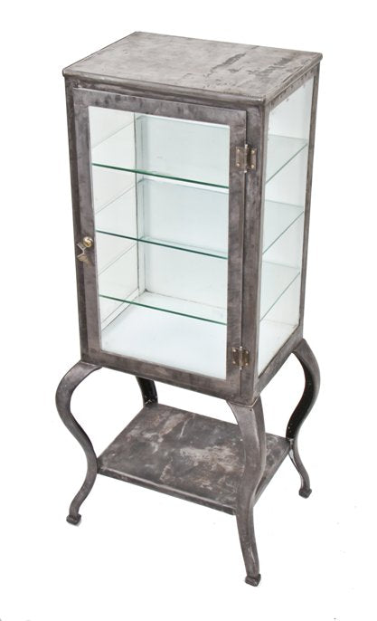 hard to find c. 1913-17 early american medical cold-rolled steel operating room lockable supply cabinet with cast iron cabriole style legs