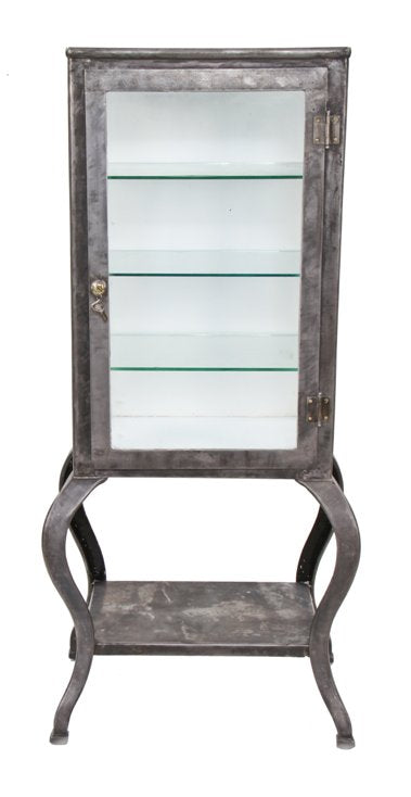 hard to find c. 1913-17 early american medical cold-rolled steel operating room lockable supply cabinet with cast iron cabriole style legs