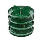 intact c. 1940's american industrial green enameled table top revolving shelf "rotabin" with stationary angled dividers