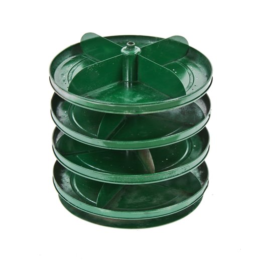intact c. 1940's american industrial green enameled table top revolving shelf "rotabin" with stationary angled dividers