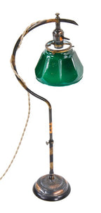 highly desirable c. 1910 american industrial factory office c-arm faries portable desk lamp with intact oxidized copper finish